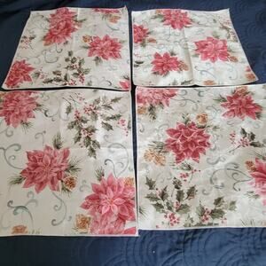 Poinsetta Holly Mistletoe Pinecone Patterned Cloth Napkins Christmas Holiday 4